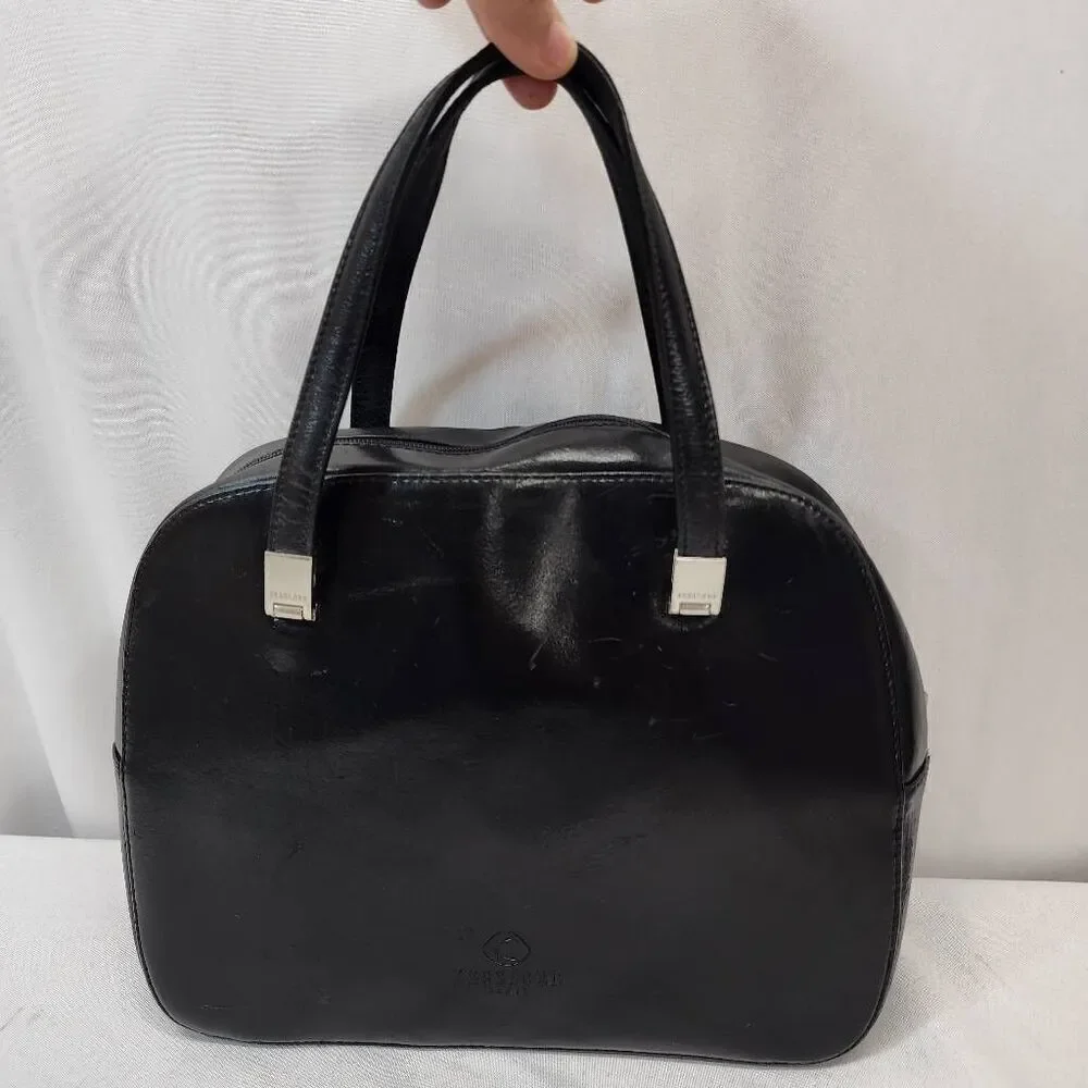KessLord Black Calfskin Double-Handle Handbag